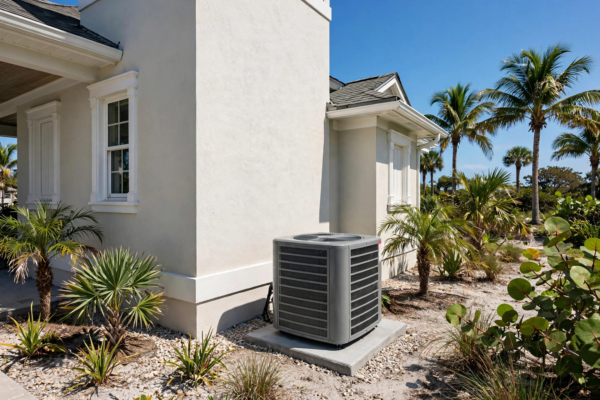 Outdoor condenser beside a Marco Island home